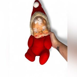 Vintage Mid Century Rubber Face Baby Santa Claus Plush Doll